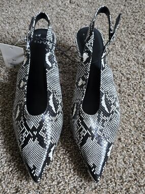 a new day Black & White Snake-Print Pointed Slingback Heels
